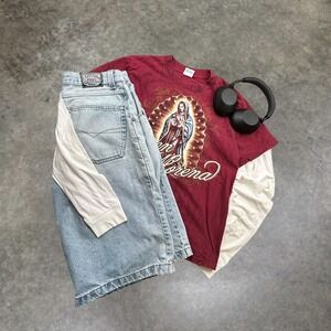 C&H Activewear Virgin Mary Graphic Tee Burgundy Y2K Chicano Streetwear Mens M